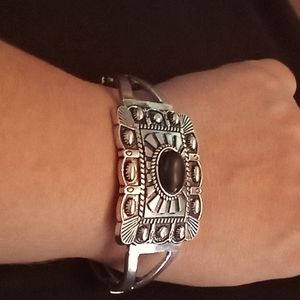 Silver and stone Southwest Aztec design bracelet